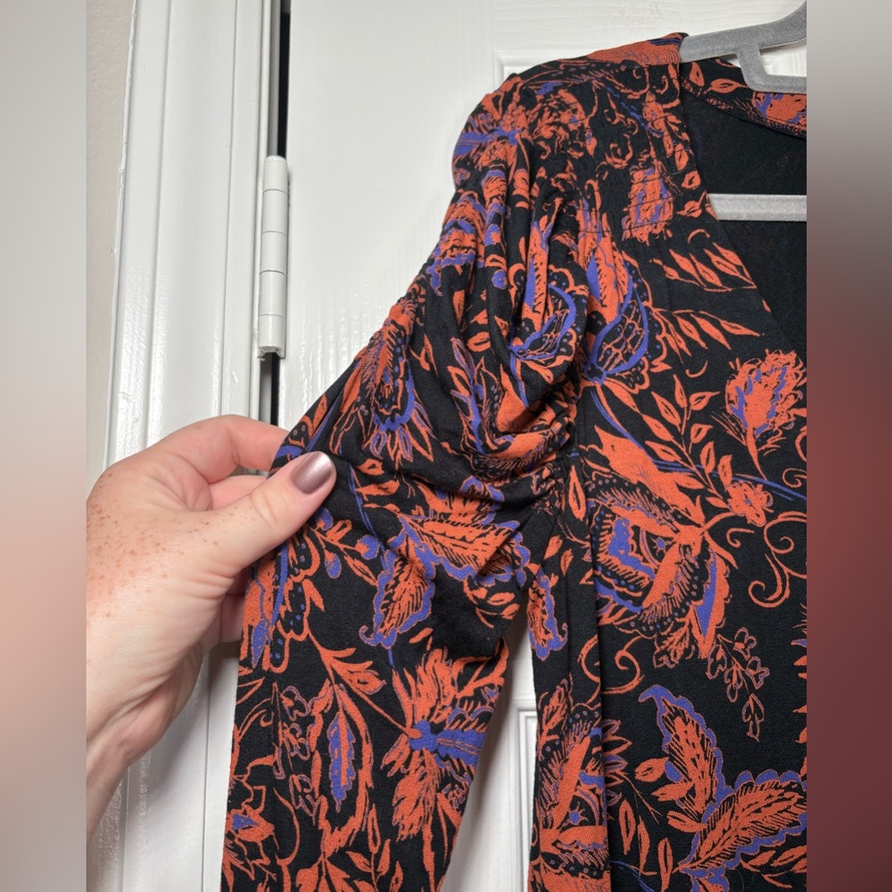 FREE PEOPLE Hello Lover Ruched Long Sleeve Printed Tunic XS - Picture 7 of 10